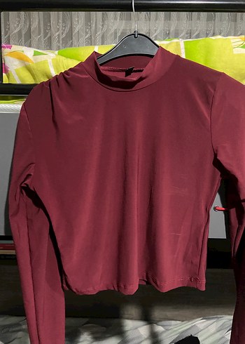 Bordo Yarım Balıkçı Yaka Kadın Bluz