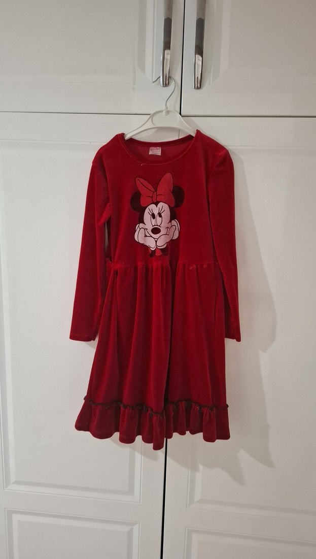 Kız Çocuk Kırmızı Fırfırlı Uzun Kollu Elbise - Görsel 3