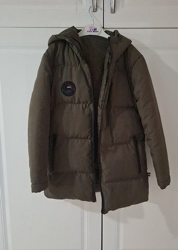 Erkek Çocuk Koyu yeşilKapüşonlu Kaban - Görsel 3