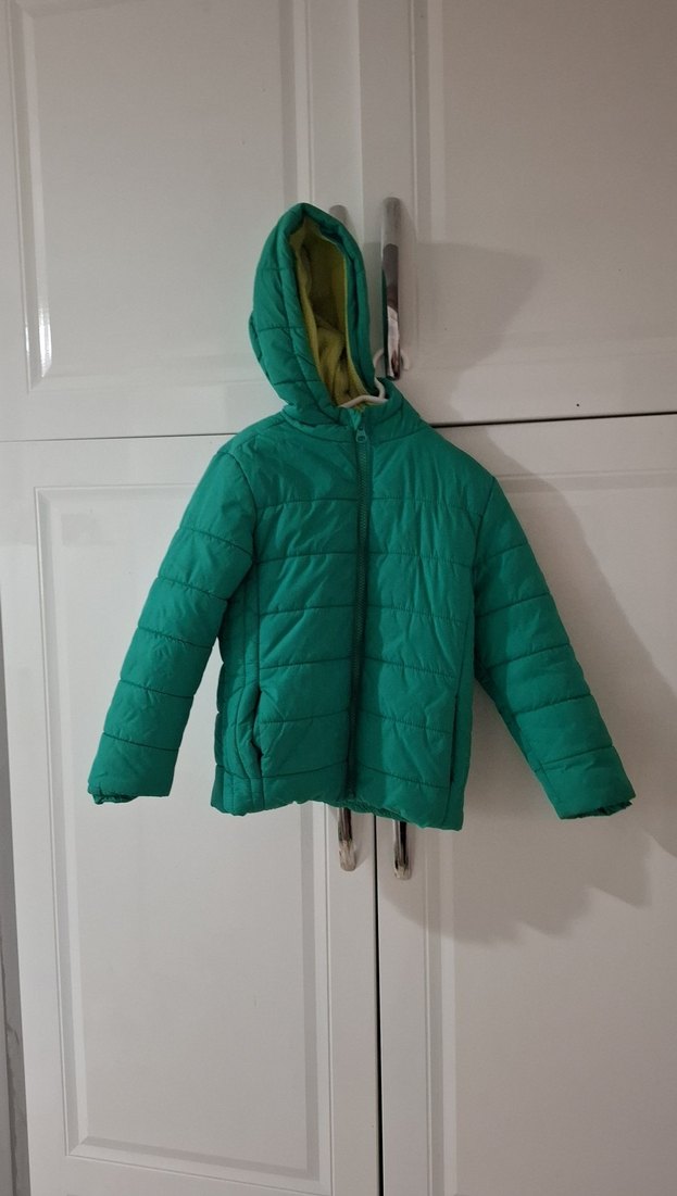 Hooded Fermuarlı Erkek Çocuk Yeşil Mont - Görsel 4