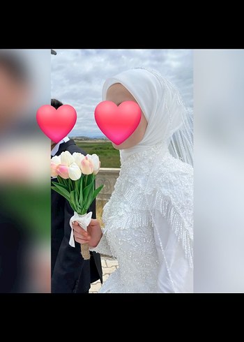 Gelinlik Dantel Detaylı Minimalist Beyaz Tesettür Gelinlik