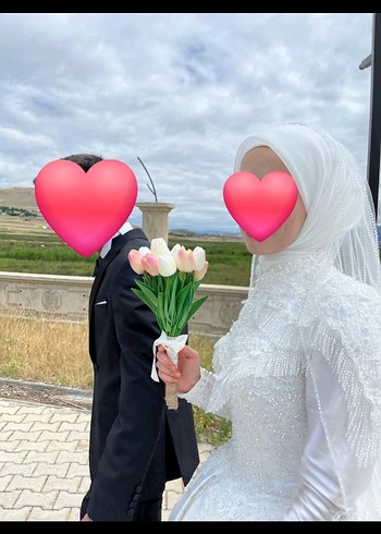 Beden Dantel Detaylı Minimalist Beyaz Tesettür Gelinlik