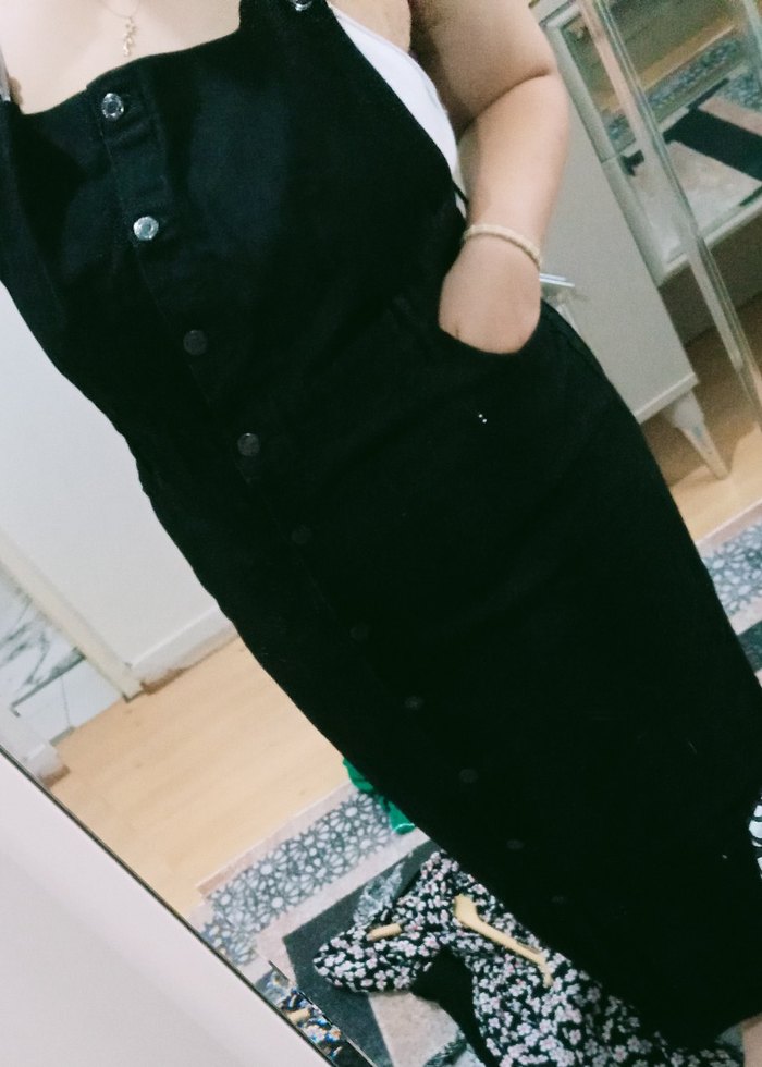 Düğmeli Siyah kot  Kadın Elbise - Görsel 2