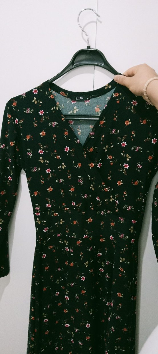 V Yaka Uzun Kollu Elbise - Görsel 2