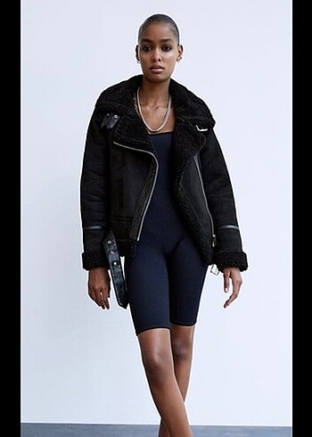 s Beden siyah Renk Zara Siyah Oversize Biker Ceket
