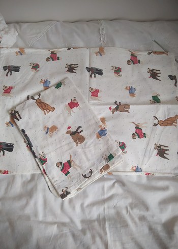 Beyaz Desenli çift kişilik çarşaf ve yastık kılıfı - Görsel 4