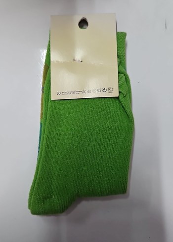 Renkli Desenli Yeşil Çocuk Çorap - Görsel 2