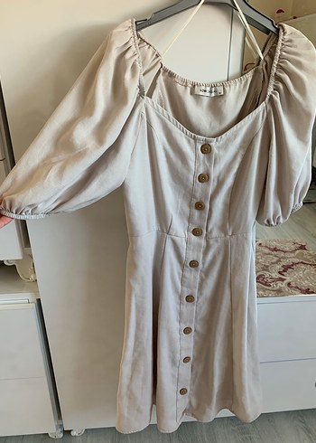 LC Waikiki Bej Keten Midi Bohem Elbise