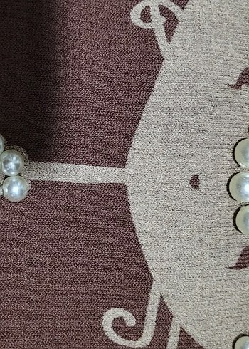 perlina Boncuk İşlemeli Kahverengi  buluz L beden - Görsel 6