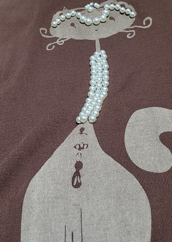 perlina Boncuk İşlemeli Kahverengi  buluz L beden - Görsel 4