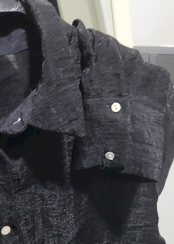 Düğmeli Siyah  Kadın Gömlek(renk daha  koyu)  marka  temsili - Görsel 4