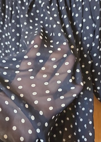 40 Beden mavi Renk Lacivert Puantiyeli Vintage Bluz