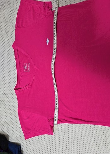 l Beden pembe Renk Pembe V Yaka Kısa Kollu Spor Tişörtü