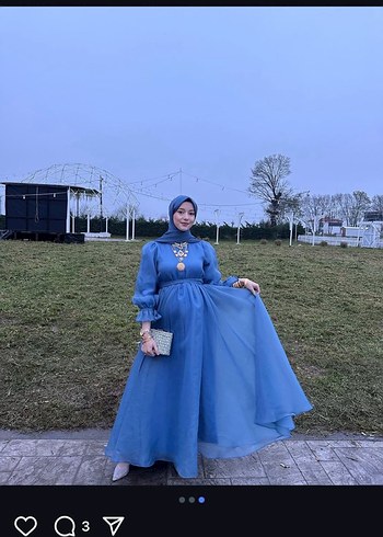 Uzun Mavi Bohem Tesettür Abiye - Görsel 2