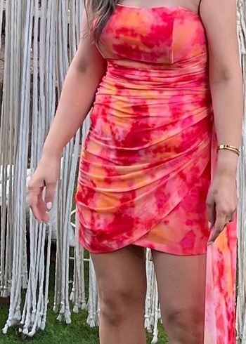 Acelya Okcu Straplez Batik Desenli Mini Elbise - Görsel 3