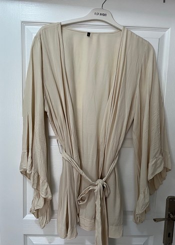 Bej Midi Keten Kimono, Salaş ve V Yakalı