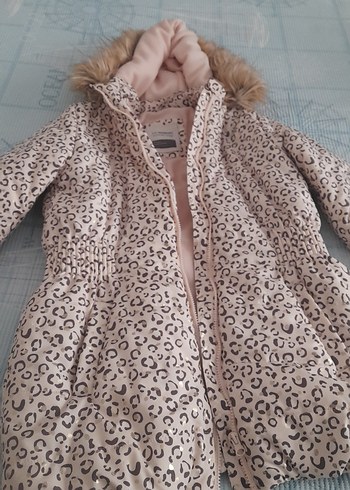Kürklü Leopar Desenli Kız Mont