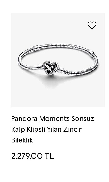 Pandora moments sonsuz kalp klipsli yılan zincir bileklik
