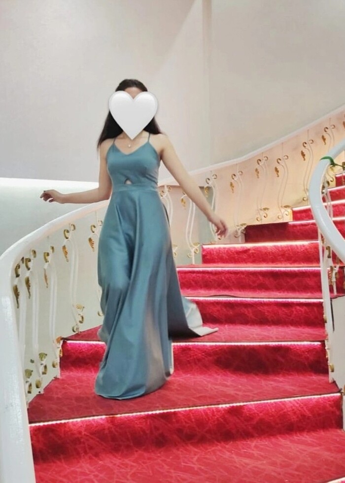 SU YEŞİLİ ABİYE ARKASI İPLİ ÖZEL GÜN ELBİSESİ - Görsel 4