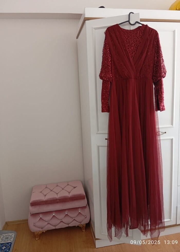 Bordo abiye üstü pullu - Görsel 2