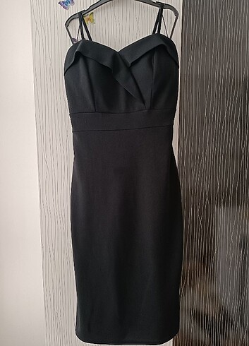 Siyah midi elbise - Görsel 3