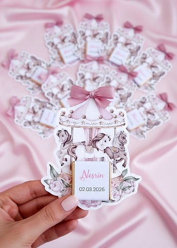 bebek mevlüdü Pembe Atlı Karınca Temalı Kişiye Özel Hediye - Görsel 2