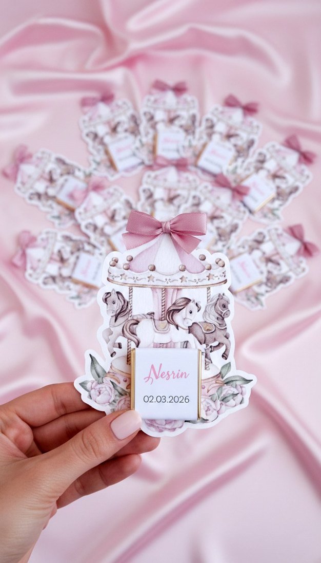 bebek mevlüdü Pembe Atlı Karınca Temalı Kişiye Özel Hediye - Görsel 2