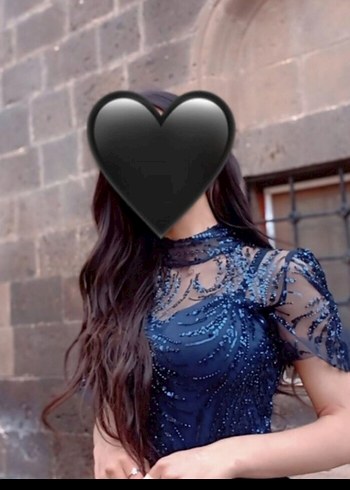 Lacivert Payetli V Yaka Uzun Gotik Elbise