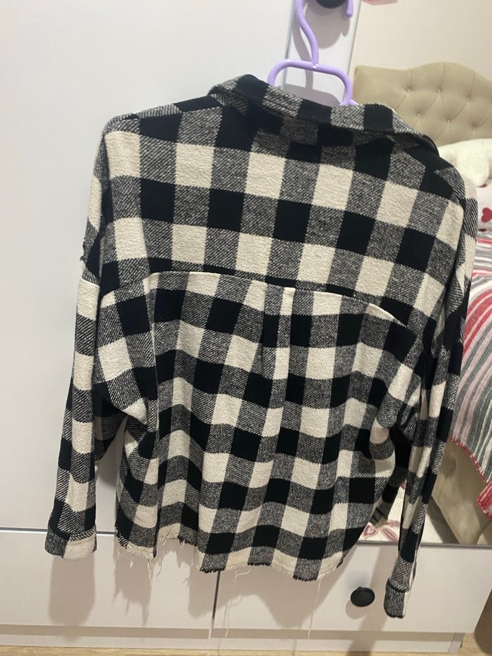 Kadın Gri Ekose Pamuklu Gömlek - Görsel 2