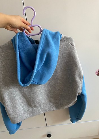 Gri Mavi Fermuarlı Kadın Sweatshirt - Görsel 2