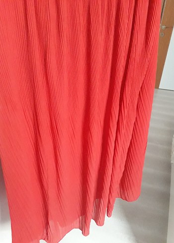 Kırmızı Piliseli Uzun Etek - Görsel 5