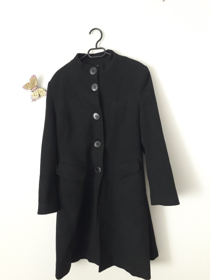 Düğmeli Siyah Kadın Kaban - Görsel 2