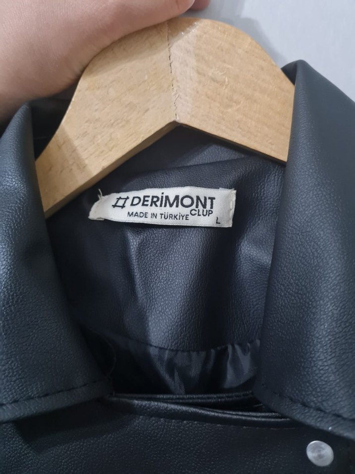 Kemer Detaylı Siyah Deri Ceket - Görsel 4