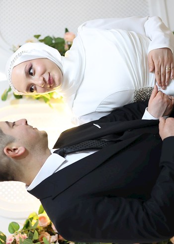 40 Beden beyaz Renk Tesettür Nikah Nişan Elbisesi