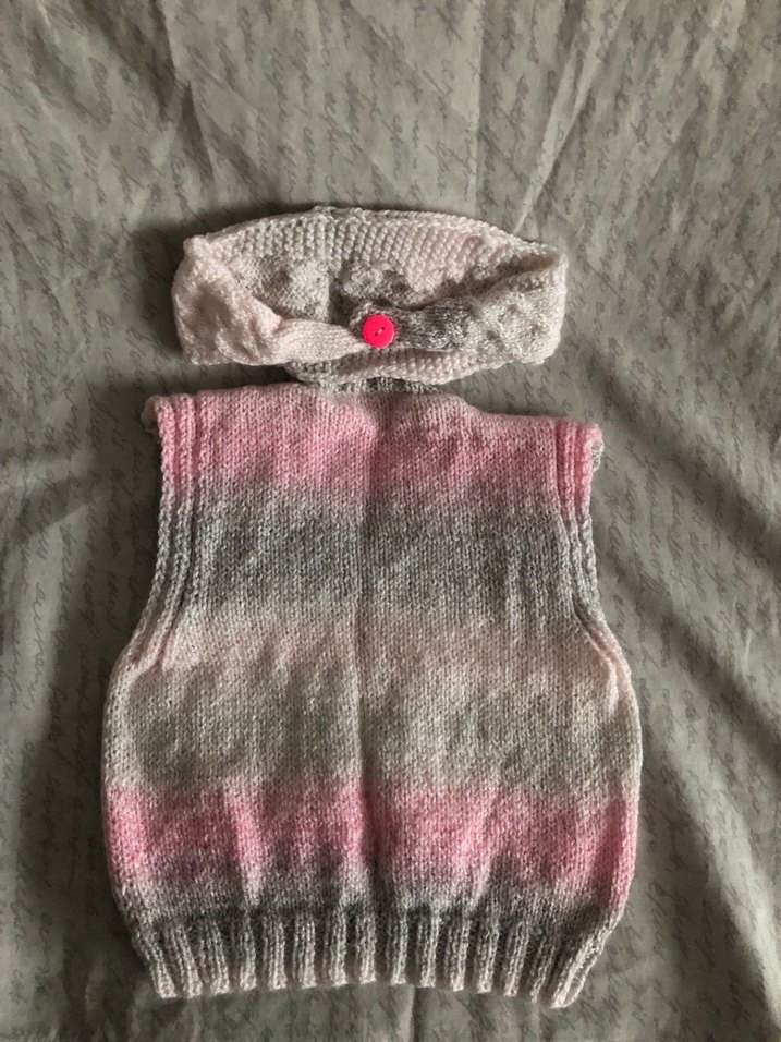 Vintage Bohem Gri V Yaka Kız Örme Süveter ve bandana - Görsel 2