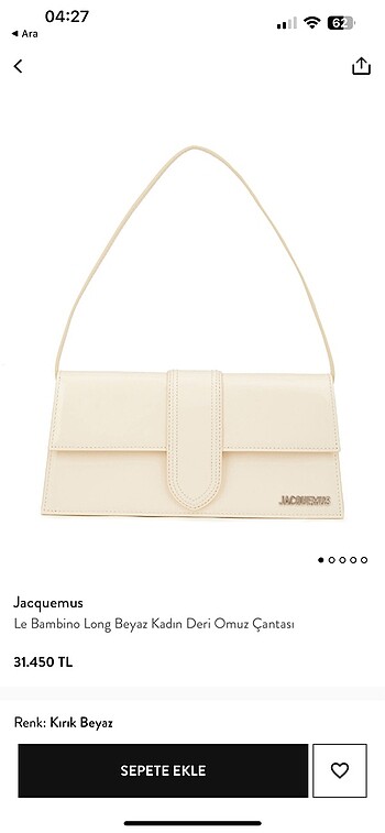Beden jacquemus 0 beyaz çanta