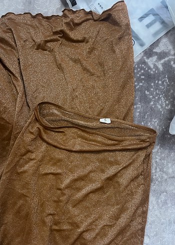 Uzun Parlak Camel Drapeli Kadın Plaj eteği - Görsel 4