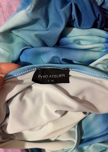 Mavi Drapeli Uzun Askılı Elbise - Görsel 3