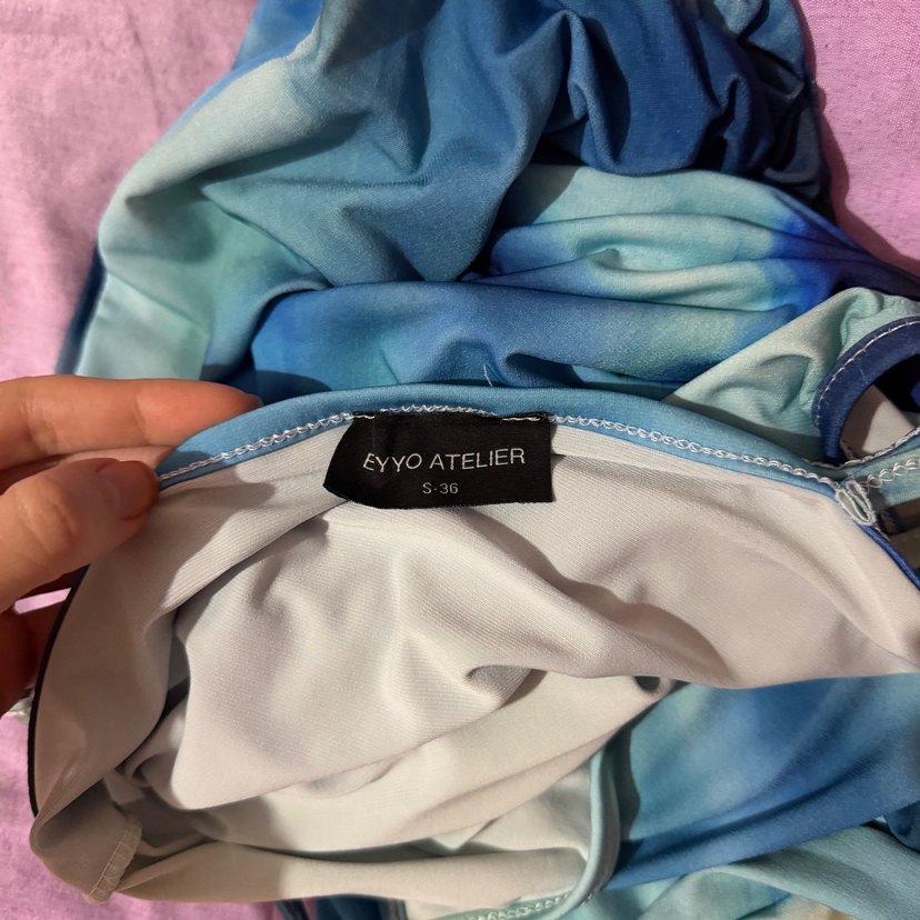 Mavi Drapeli Uzun Askılı Elbise - Görsel 3