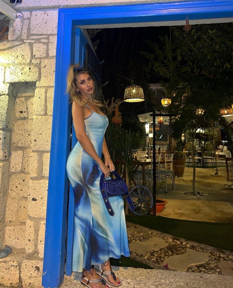 Mavi Drapeli Uzun Askılı Elbise - Görsel 2