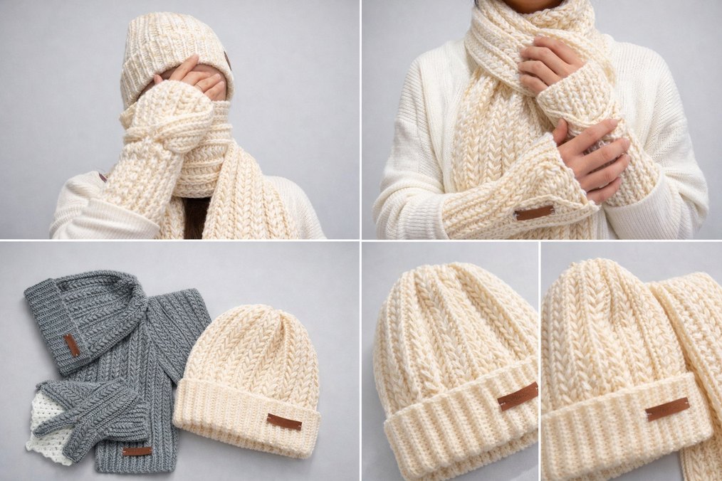 Özel Yapım El Örgüsü Atkı Bere ve Eldiven Takımı - Görsel 4