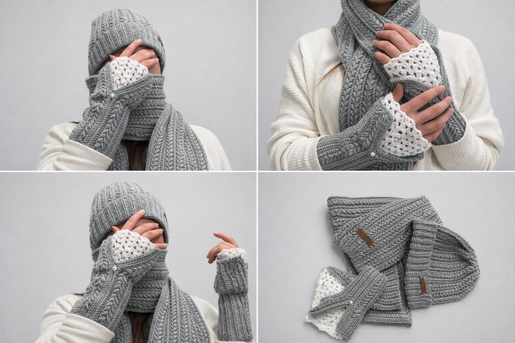 Özel Yapım El Örgüsü Atkı Bere ve Eldiven Takımı - Görsel 3