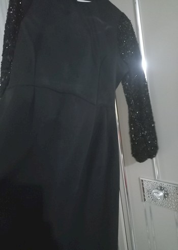 Siyah Payetli Uzun Kollu Gotik Elbise