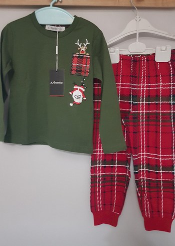 Erkek Kırmızı yesil yilbasi noel babali Kareli Pijama Takımı