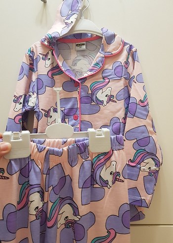 Pembe Unicorn Baskılı pamuklu penye Pijama Takımı