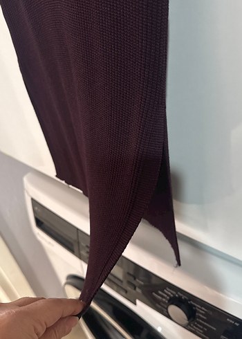 V Yaka Bordo  Uzun Kollu Kadın Triko Elbise - Görsel 3