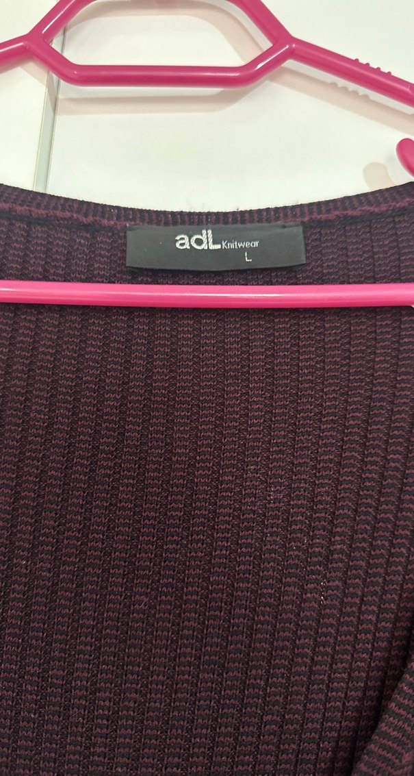 V Yaka Bordo  Uzun Kollu Kadın Triko Elbise - Görsel 2