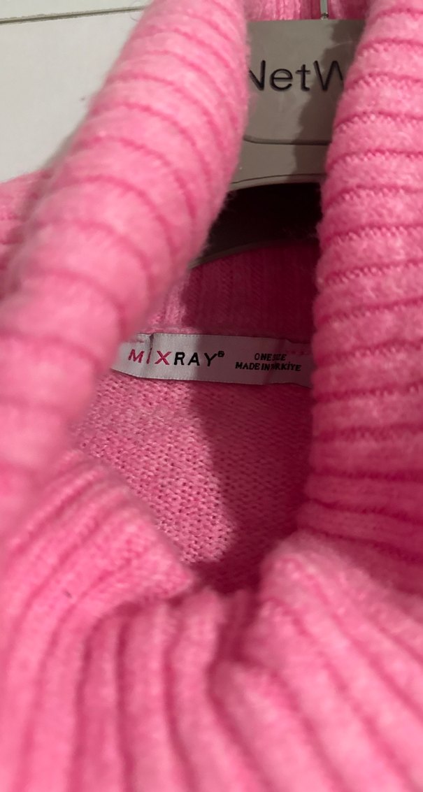 Pembe Yünlü Boğazlı Kadın Kazak - Görsel 4