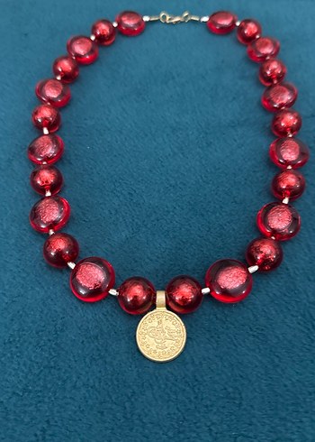Kırmızı Boncuklu Midi Kadın Kolye - Görsel 2