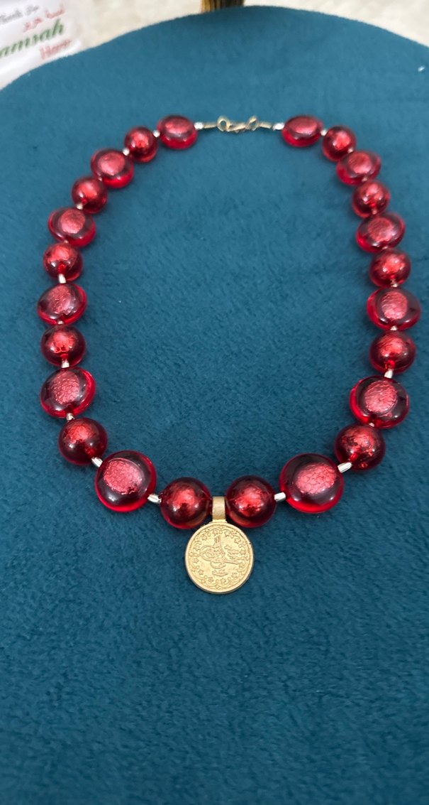 Kırmızı Boncuklu Midi Kadın Kolye - Görsel 2